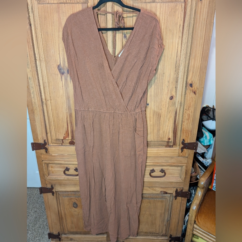 Brown V-Neck "Wrap" Jumpsuit